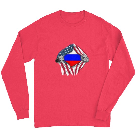 Russian American Blood Inside Me Country Flags Long Sleeves