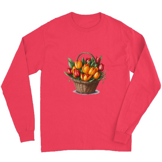 A bouquet of tulips in a basket. Long Sleeves