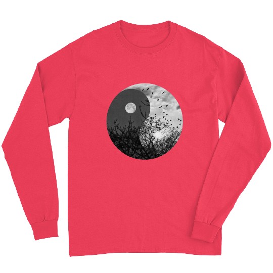 Yin and Yang of Moon and Sun in Black and White Long Sleeves