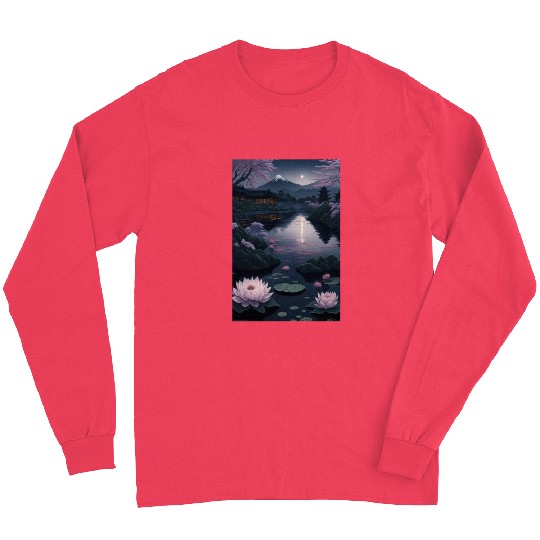Asia Landscape by night Serene Mount Fuji Long Sleeves