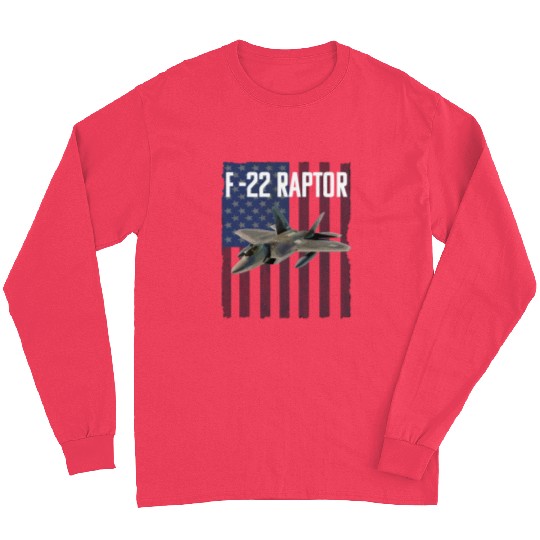 F 22 Raptor Aircraft USA Flag Long Sleeves
