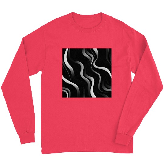 Monochrome Elegance: White Abstract Lines on Black Long Sleeves