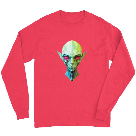 Polygonal Alien: Portrait with Red Eyes Long Sleeves