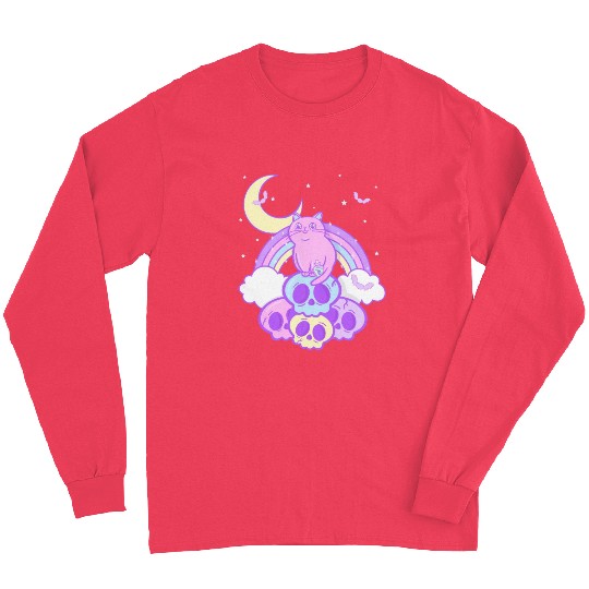 Pastel Goth Cat Skull Lover Cute Gothic Yami Long Sleeves