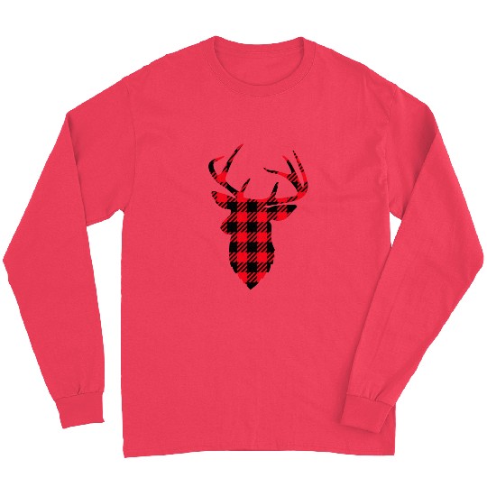 Deer Head Buffalo Plaid Long Sleeves