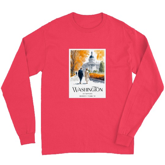 Watercolor painting loving couple in Washington DC Long Sleeves