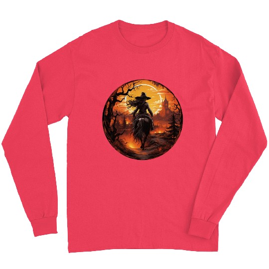 Witchy Cowgirl Riding off into the Full Moon Long Sleeves