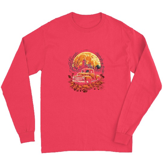 Creepy Old Truck Halloween Haunted Classic Truck Long Sleeves