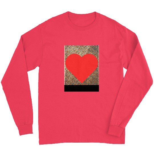 Romantic Red Love Heart on Brown Dotted Background Long Sleeves