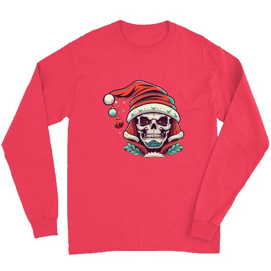 Skeleton Face With Santa Hat Long Sleeves