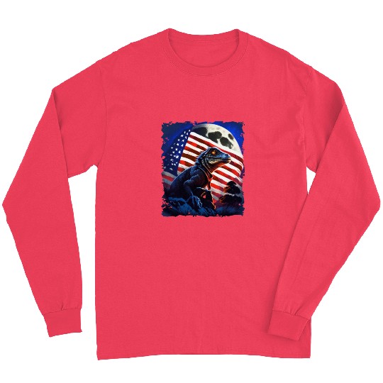 America lizard under Moon with American Flag Long Sleeves