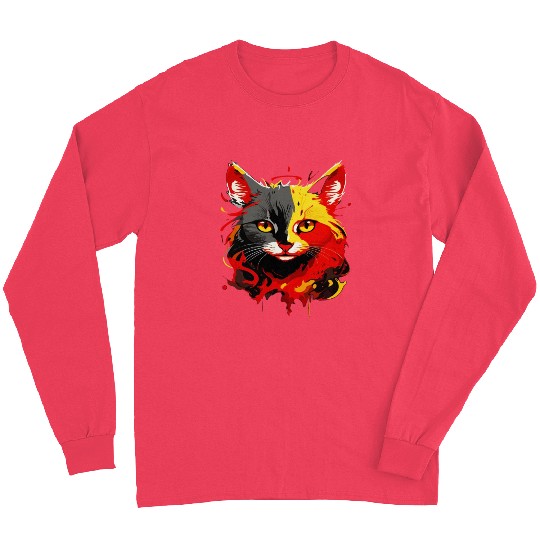 Cat Haed Realistic Watercolor Cute Cat Paint Long Sleeves