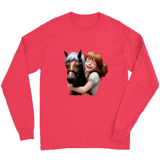 Little Girl Hugs Her Pony Long Sleeves