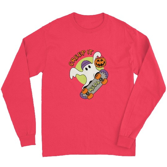 Creep It Real Halloween Skater Ghost Skating Long Sleeves
