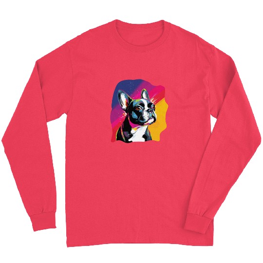 Watercolor Colorful Boston Terrier Long Sleeves