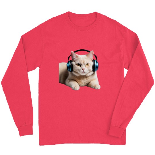 Music Lover Cat V II on Unisex Poly Cotton Long Sleeves