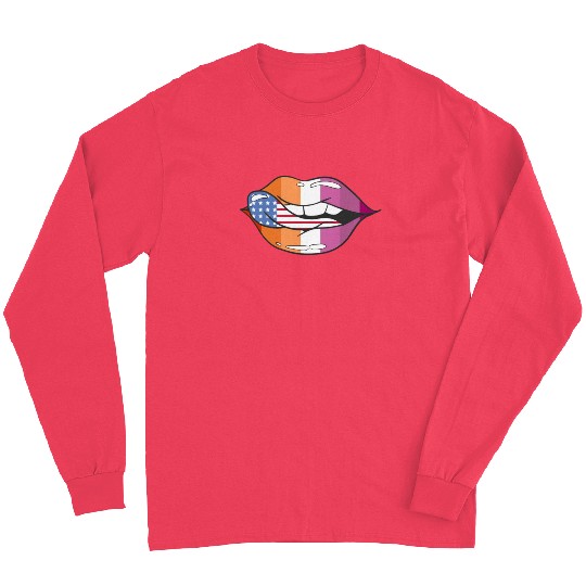American Flag Tongue Lesbian Flag Lips LGBTQ Pride Long Sleeves