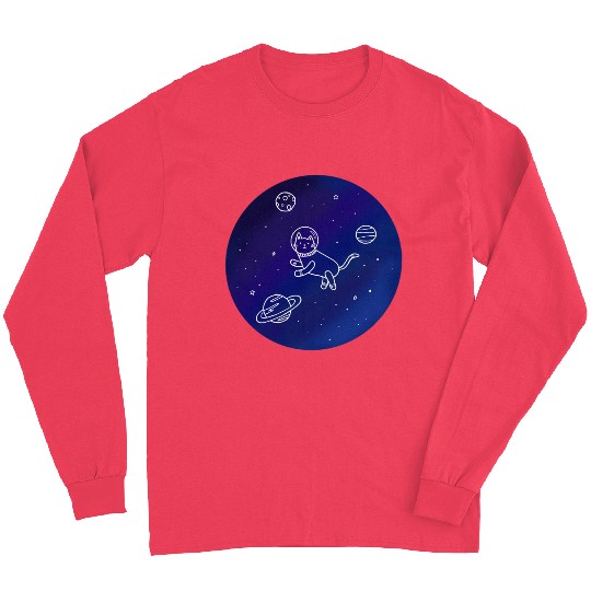 Doodle-Style Hand Drawn Space Cat Long Sleeves