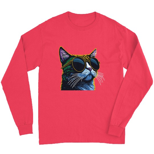 Retro Cat: Yellow Glasses Charm Long Sleeves