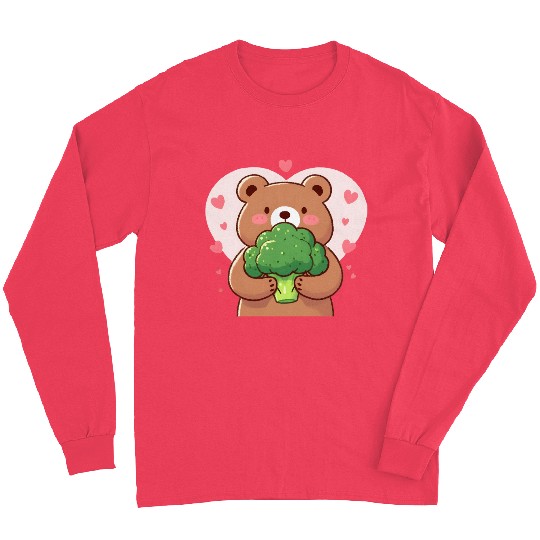 Bear in love hugs huge broccoli Long Sleeves