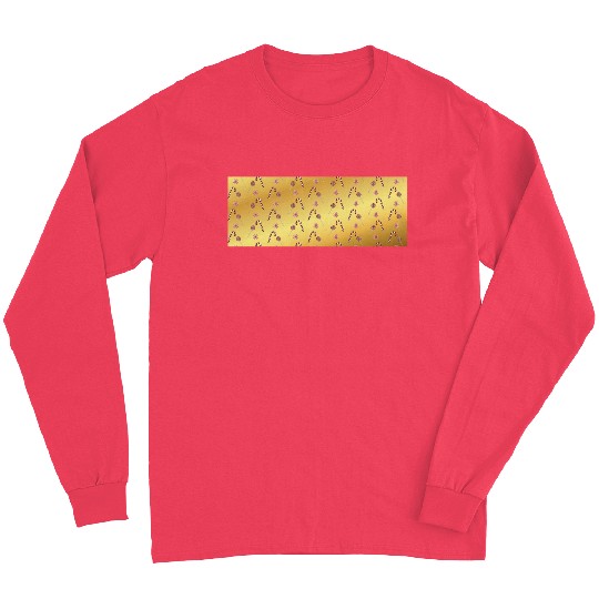 Christmas candy canes on a golden imitation backgr Long Sleeves