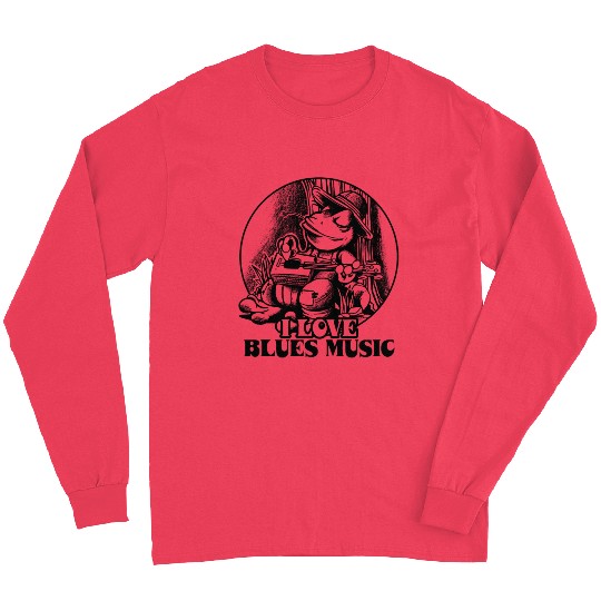 Delta Blues Frog With Guitar I Love Blues Music Long Sleeves