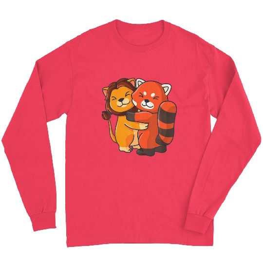 Lion Red Panda Hugging Cute Kawaii Animal Lover Long Sleeves