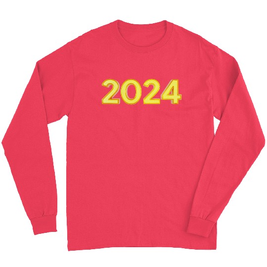 Happy new year 2024 3D text gold render Long Sleeves