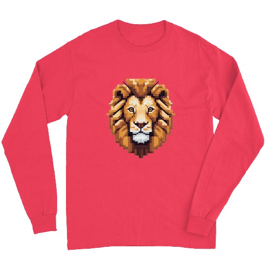 Retro Pixel Art Lion Head Design - Cool Long Sleeves
