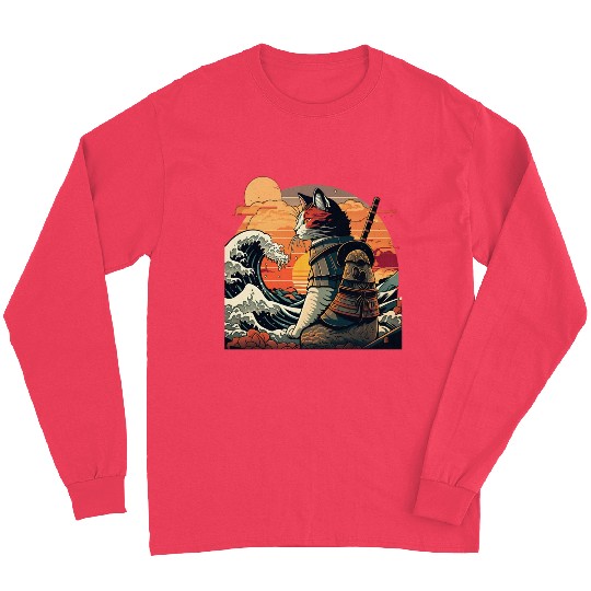 Samurai Cat vs The Great Wave Long Sleeves