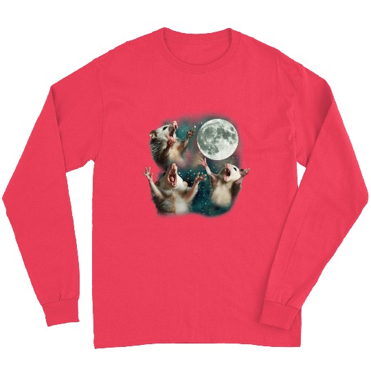 Three Possum Moon 3 Opossum Funny Weird Cursed Mem Long Sleeves