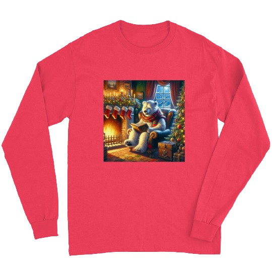 Winter Tales-Merry Cozy Bear Reading by Fireplace Long Sleeves