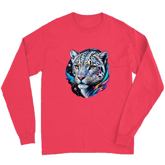 Cosmic Snow Leopard - Ethereal Animal Portrait Long Sleeves
