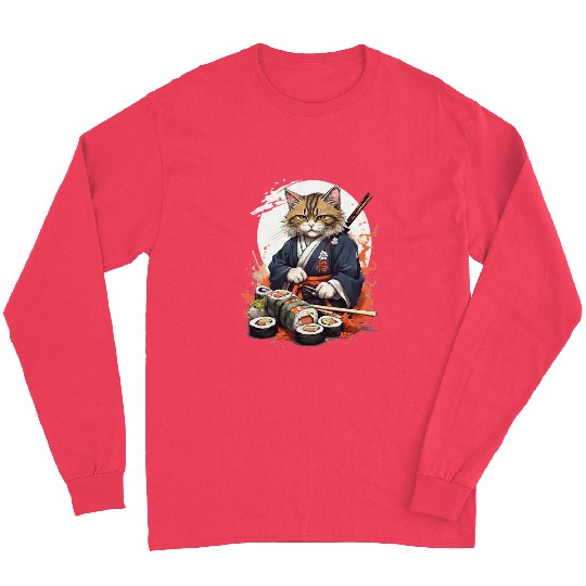 Cat Samurai Sushi Long Sleeves