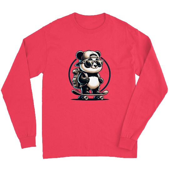 Panda on Skateboard Long Sleeves