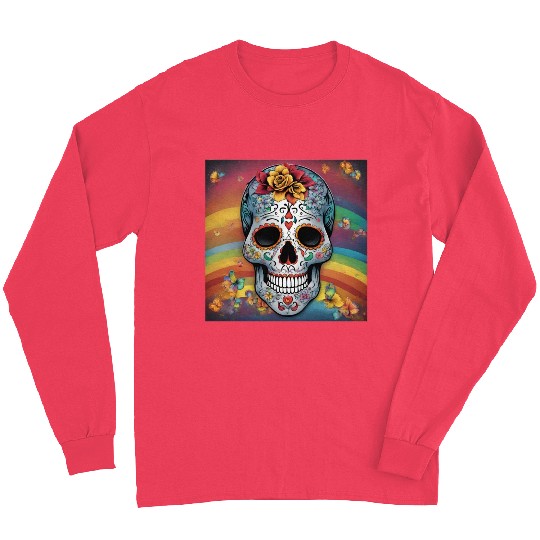 A Sugar Skull pastel colors & Rainbow Long Sleeves