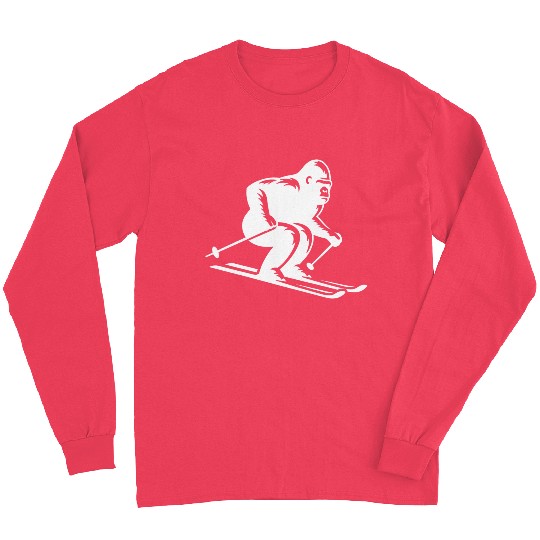Monkey Gorilla Chimpanzee Ski Silhouette Design Long Sleeves
