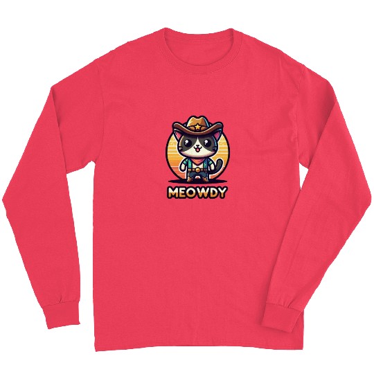 Cute Meowdy Cat Cowboy Pun Long Sleeves