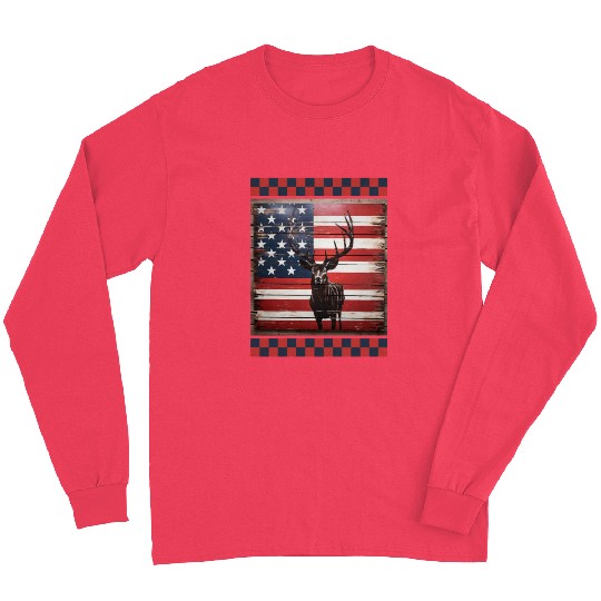 American Flag Deer Tracks Woodland Camo Hunting Long Sleeves