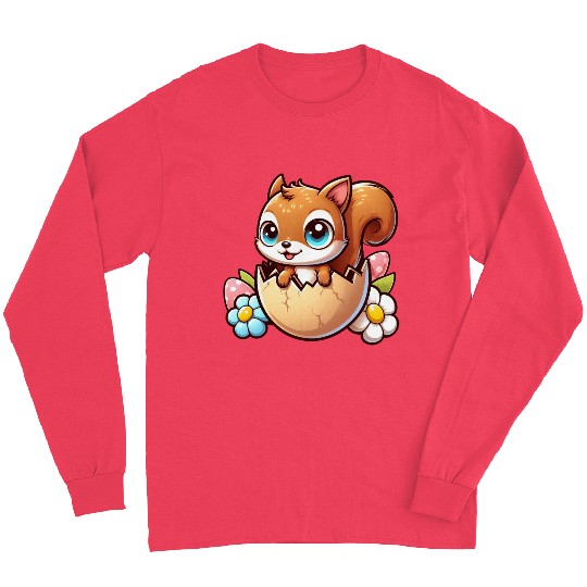 Cute Squirrel with Easter Egg Comic Design Long Sleeves
