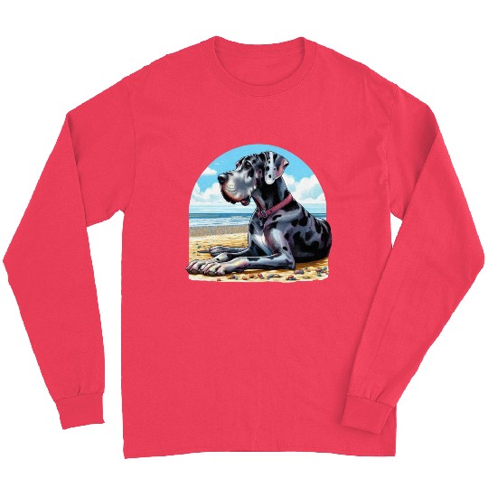 Great Dane On The Beach Long Sleeves