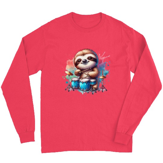 Cool Sloth Drummer Lazy Beats Design Long Sleeves