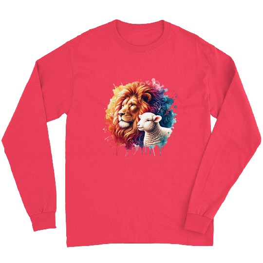 Lion and Lamb Christian Watercolor Design Long Sleeves
