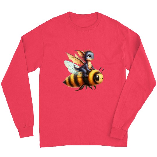 Fun Baby Dragon Riding a Bumble Bee Long Sleeves