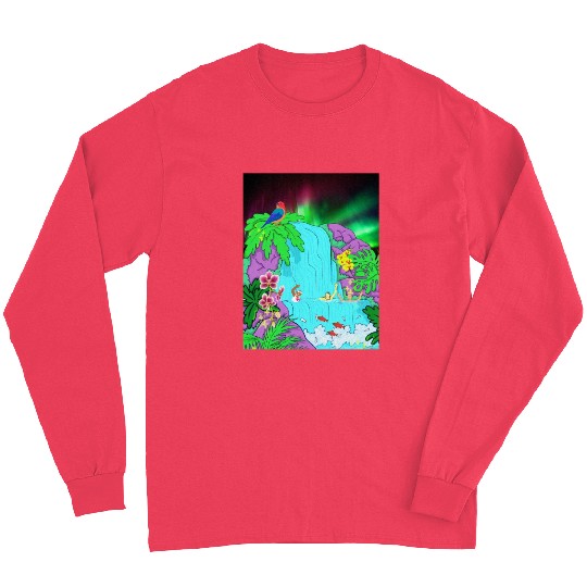 Northern Lights Waterfall Serenity with Swimmers Long Sleeves