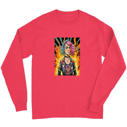 Flames of Punk Rock Girl Long Sleeves