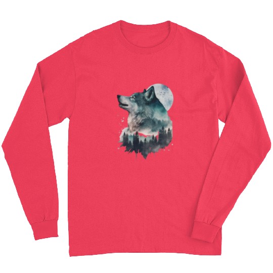 Wolf Print, Cosmic Wolves, Animal Print, Cosmos Long Sleeves