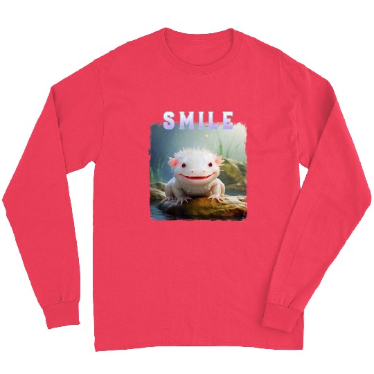 Whimsical Axolotl with Smile and Pastel Text Long Sleeves