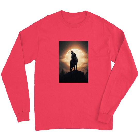 Digital art moon and wolf - Cool wolf leader Alpha Long Sleeves