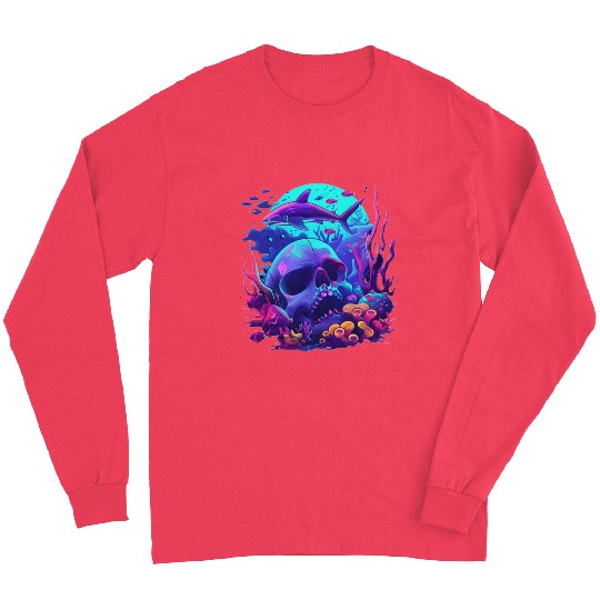Neon Blue Skull and Shark Long Sleeves